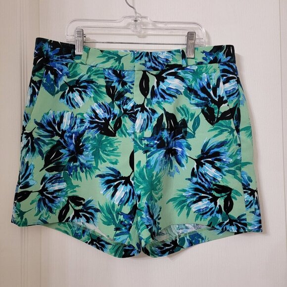 Banana Republic Size 4 Floral Print Green Blue Stretch Dressy Shorts, NWOT - Picture 2 of 14